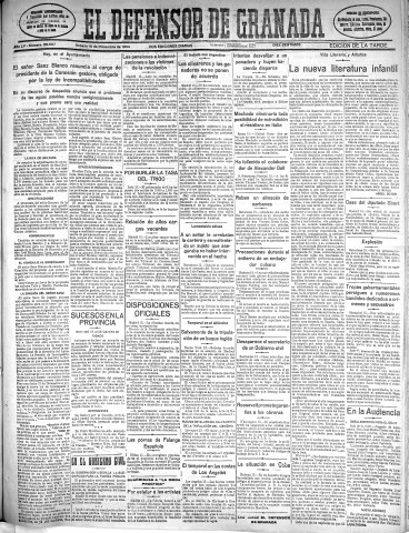 'El Defensor de Granada  : diario político independiente' - Año LV Número 29635 Ed. Tarde - 1934 Diciembre 15