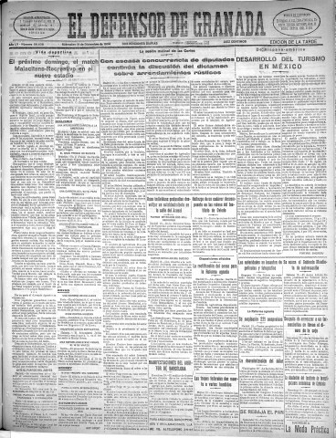 'El Defensor de Granada  : diario político independiente' - Año LV Número 29638 Ed. Tarde - 1934 Diciembre 19