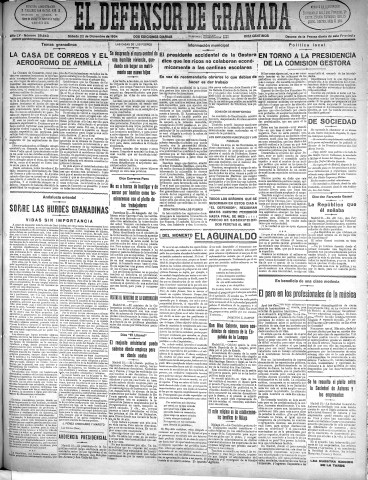 'El Defensor de Granada  : diario político independiente' - Año LV Número 29643 Ed. Mañana - 1934 Diciembre 22