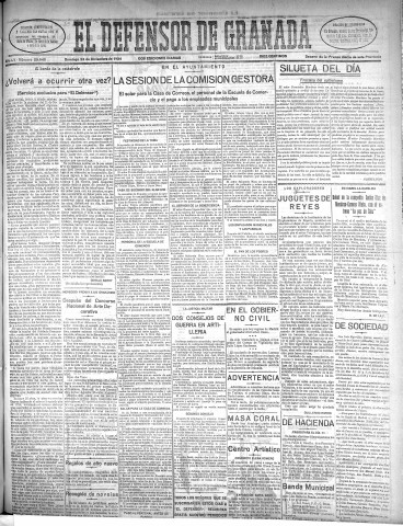 'El Defensor de Granada  : diario político independiente' - Año LV Número 29645 Ed. Mañana - 1934 Diciembre 23