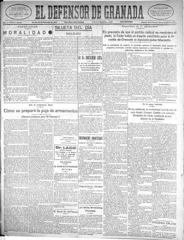 'El Defensor de Granada  : diario político independiente' - Año LV Número 29651 Ed. Mañana - 1934 Diciembre 28