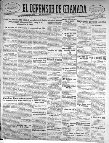 'El Defensor de Granada  : diario político independiente' - Año LV Número 29656 Ed. Tarde - 1934 Diciembre 31