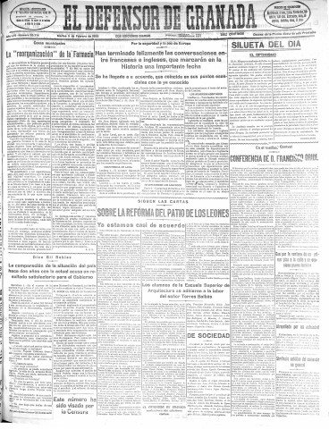 'El Defensor de Granada  : diario político independiente' - Año LVI Número 29714 Ed. Mañana - 1935 Febrero 05