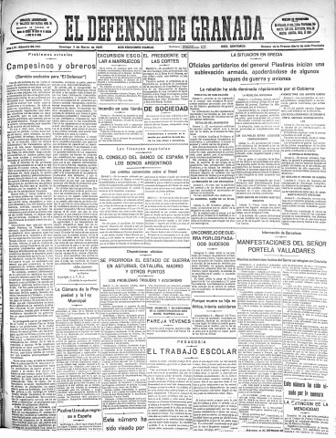 'El Defensor de Granada  : diario político independiente' - Año LVI Número 29760 Ed. Mañana - 1935 Marzo 03