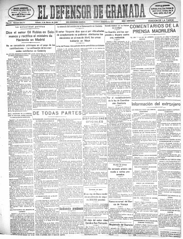 'El Defensor de Granada  : diario político independiente' - Año LVI Número 29771 Ed. Tarde - 1935 Marzo 09