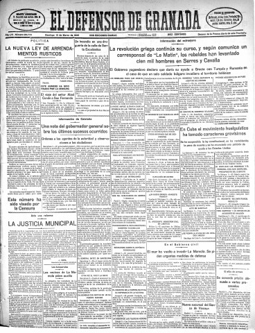 'El Defensor de Granada  : diario político independiente' - Año LVI Número 29772 Ed. Mañana - 1935 Marzo 10