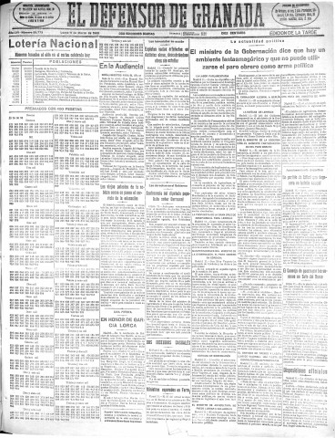 'El Defensor de Granada  : diario político independiente' - Año LVI Número 29773 Ed. Tarde - 1935 Marzo 11