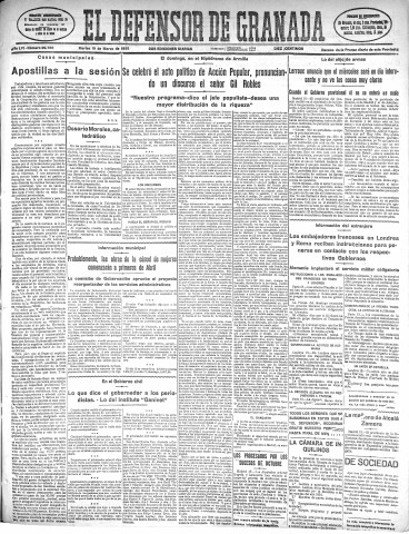 'El Defensor de Granada  : diario político independiente' - Año LVI Número 29786 Ed. Mañana - 1935 Marzo 19