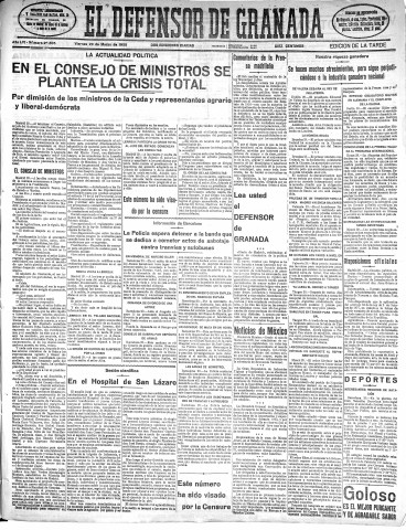 'El Defensor de Granada  : diario político independiente' - Año LVI Número 29805 Ed. Tarde - 1935 Marzo 29