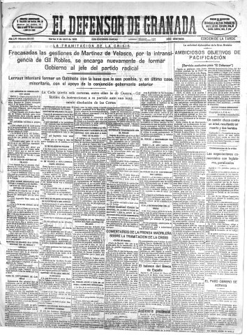 'El Defensor de Granada  : diario político independiente' - Año LVI Número 29810 Ed. Tarde - 1935 Abril 02
