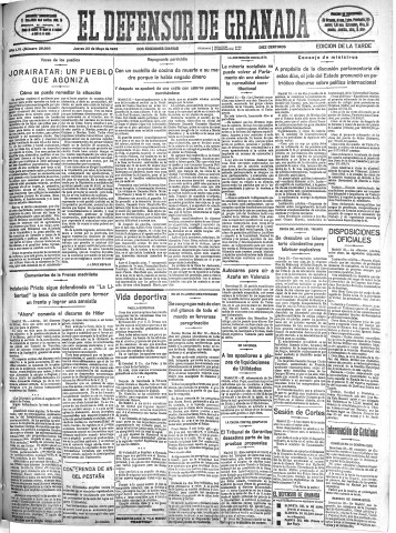 'El Defensor de Granada  : diario político independiente' - Año LVI Número 29895 Ed. Tarde - 1935 Mayo 23