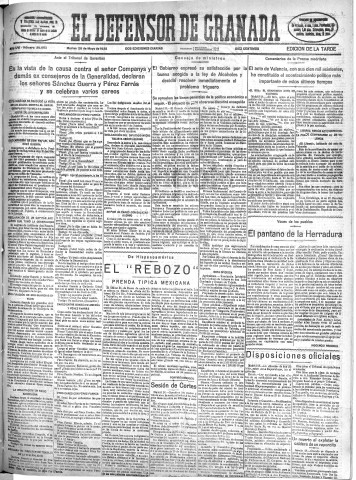 'El Defensor de Granada  : diario político independiente' - Año LVI Número 29903 Ed. Tarde - 1935 Mayo 28