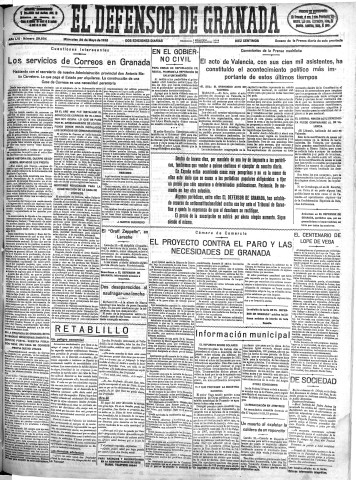 'El Defensor de Granada  : diario político independiente' - Año LVI Número 29904 Ed. Mañana - 1935 Mayo 29