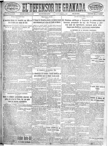 'El Defensor de Granada  : diario político independiente' - Año LVI Número 29905 Ed. Tarde - 1935 Mayo 29