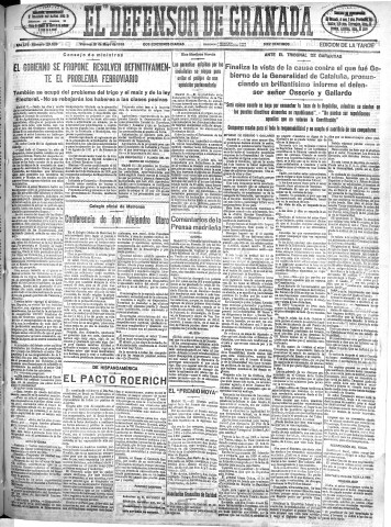 'El Defensor de Granada  : diario político independiente' - Año LVI Número 29909 Ed. Tarde - 1935 Mayo 31