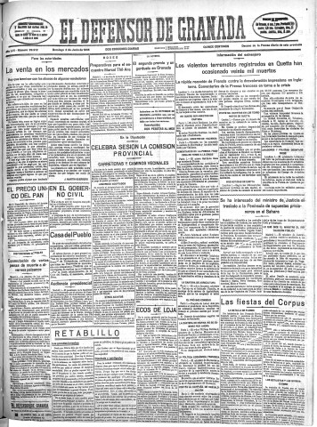 'El Defensor de Granada  : diario político independiente' - Año LVI Número 29912 Ed. Mañana - 1935 Junio 02