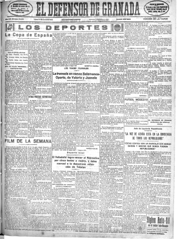 'El Defensor de Granada  : diario político independiente' - Año LVI Número 29912 Ed. Tarde - 1935 Junio 03
