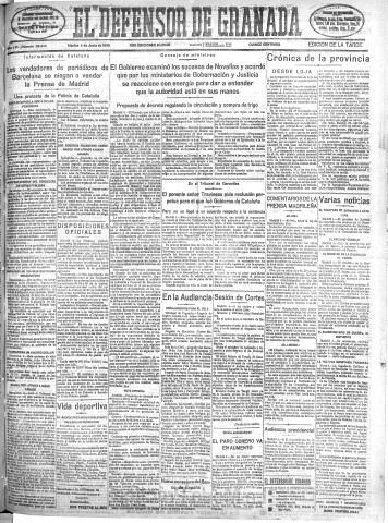 'El Defensor de Granada  : diario político independiente' - Año LVI Número 29914 Ed. Tarde - 1935 Junio 04