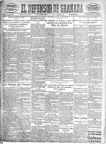 'El Defensor de Granada  : diario político independiente' - Año LVI Número 29918 Ed. Tarde - 1935 Junio 06