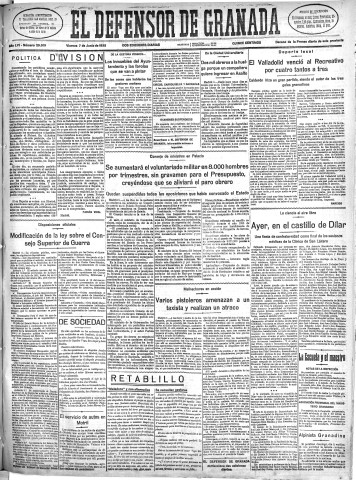 'El Defensor de Granada  : diario político independiente' - Año LVI Número 29919 Ed. Mañana - 1935 Junio 07