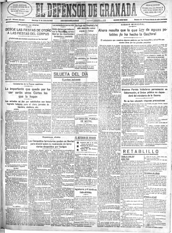 'El Defensor de Granada  : diario político independiente' - Año LVI Número 29923 Ed. Mañana - 1935 Junio 09