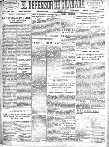 'El Defensor de Granada  : diario político independiente' - Año LVI Número 29931 Ed. Tarde - 1935 Junio 14
