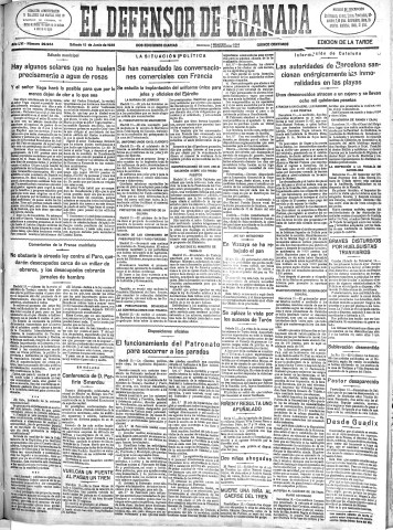 'El Defensor de Granada  : diario político independiente' - Año LVI Número 29934 Ed. Tarde - 1935 Junio 15