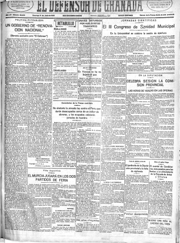 'El Defensor de Granada  : diario político independiente' - Año LVI Número 29935 Ed. Mañana - 1935 Junio 16