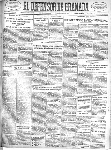 'El Defensor de Granada  : diario político independiente' - Año LVI Número 29943 Ed. Mañana - 1935 Junio 19