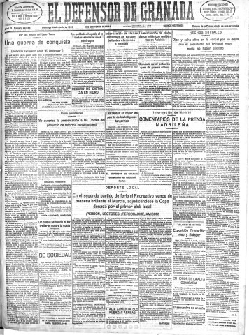 'El Defensor de Granada  : diario político independiente' - Año LVI Número 29948 Ed. Mañana - 1935 Junio 23
