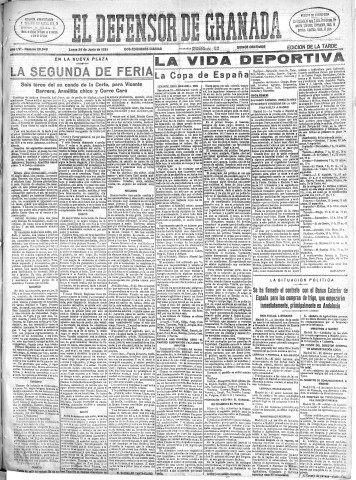 'El Defensor de Granada  : diario político independiente' - Año LVI Número 29949 Ed. Tarde - 1935 Junio 24