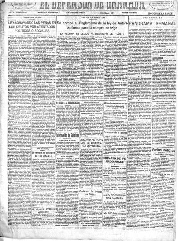 'El Defensor de Granada  : diario político independiente' - Año LVI Número 29951 Ed. Tarde - 1935 Junio 25