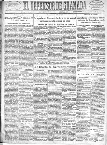 'El Defensor de Granada  : diario político independiente' - Año LVI Número 29952 Ed. Mañana - 1935 Junio 26
