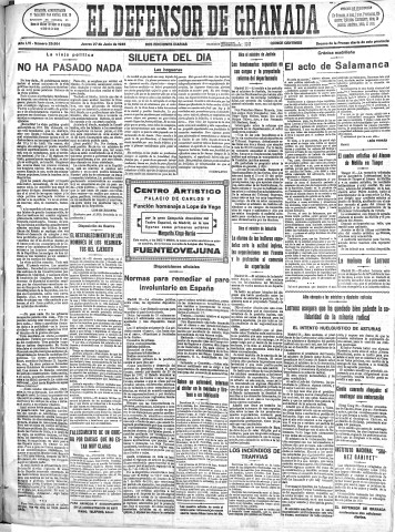 'El Defensor de Granada  : diario político independiente' - Año LVI Número 29954 Ed. Mañana - 1935 Junio 27