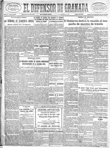 'El Defensor de Granada  : diario político independiente' - Año LVI Número 29958 Ed. Mañana - 1935 Junio 29