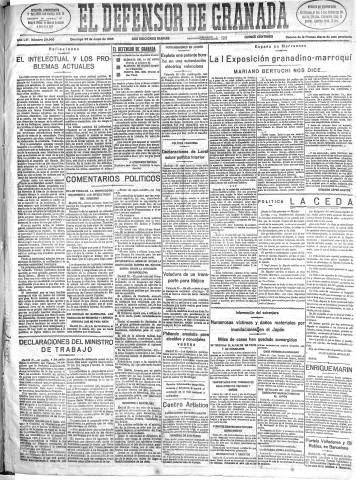 'El Defensor de Granada  : diario político independiente' - Año LVI Número 29960 Ed. Mañana - 1935 Junio 30