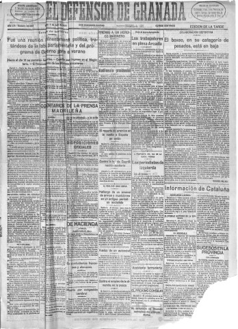 'El Defensor de Granada  : diario político independiente' - Año LVI Número 29963 Ed. Tarde - 1935 Julio 02