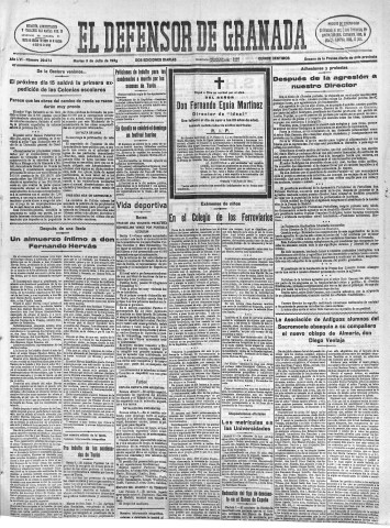 'El Defensor de Granada  : diario político independiente' - Año LVI Número 29974 Ed. Mañana - 1935 Julio 09