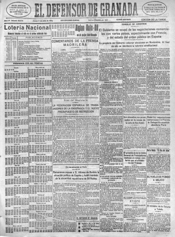 'El Defensor de Granada  : diario político independiente' - Año LVI Número 29979 Ed. Tarde - 1935 Julio 11
