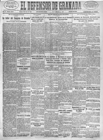 'El Defensor de Granada  : diario político independiente' - Año LVI Número 29981 Ed. Tarde - 1935 Julio 12