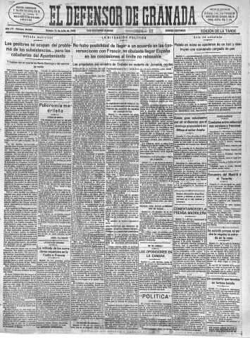 'El Defensor de Granada  : diario político independiente' - Año LVI Número 29983 Ed. Tarde - 1935 Julio 13