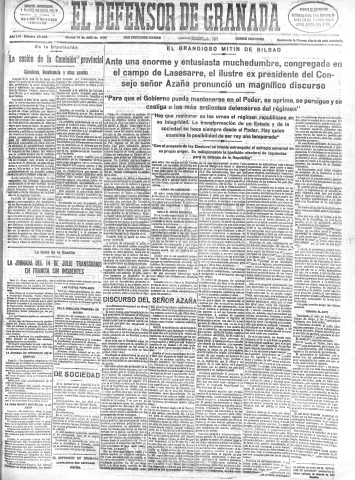 'El Defensor de Granada  : diario político independiente' - Año LVI Número 29986 Ed. Mañana - 1935 Julio 16