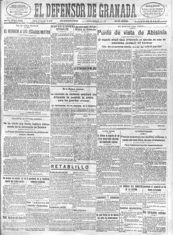 'El Defensor de Granada  : diario político independiente' - Año LVI Número 29990 Ed. Mañana - 1935 Julio 18