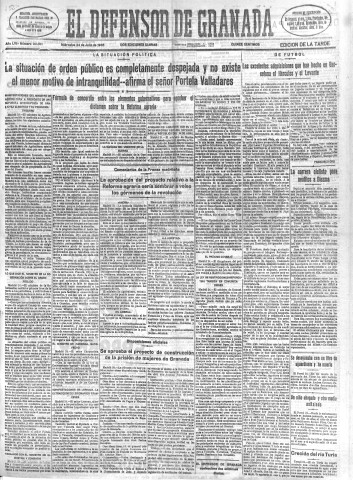 'El Defensor de Granada  : diario político independiente' - Año LVI Número 30001 Ed. Tarde - 1935 Julio 24