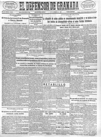 'El Defensor de Granada  : diario político independiente' - Año LVI Número 30002 Ed. Mañana - 1935 Julio 25