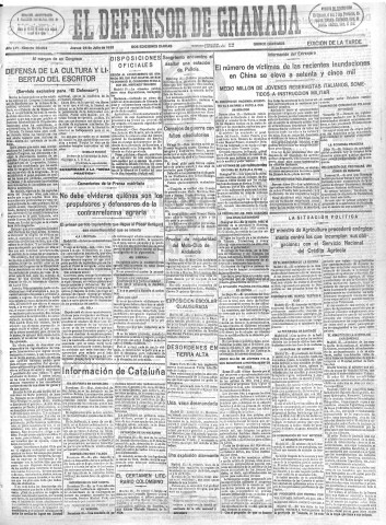 'El Defensor de Granada  : diario político independiente' - Año LVI Número 30003 Ed. Tarde - 1935 Julio 25