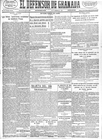 'El Defensor de Granada  : diario político independiente' - Año LVI Número 30004 Ed. Mañana - 1935 Julio 26