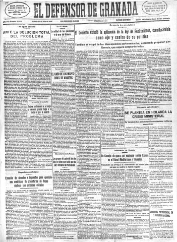 'El Defensor de Granada  : diario político independiente' - Año LVI Número 30006 Ed. Mañana - 1935 Julio 27