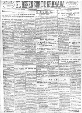 'El Defensor de Granada  : diario político independiente' - Año LVI Número 30008 Ed. Mañana - 1935 Julio 28
