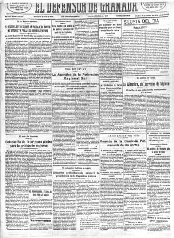 'El Defensor de Granada  : diario político independiente' - Año LVI Número 30010 Ed. Mañana - 1935 Julio 30